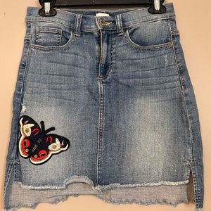 Denim Skirt with Butterfly Appliqué